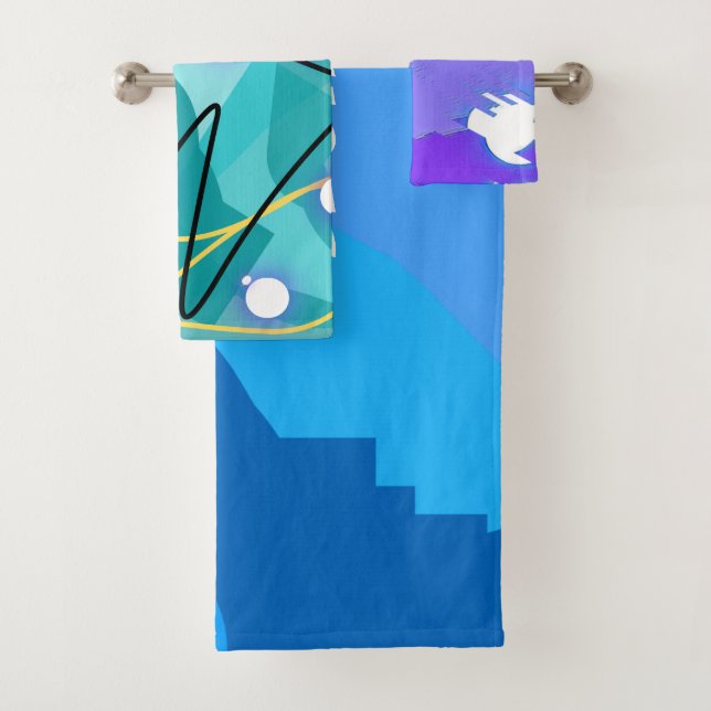 Vibrant Blue abstract digital art Bath Towel Set (Insitu)