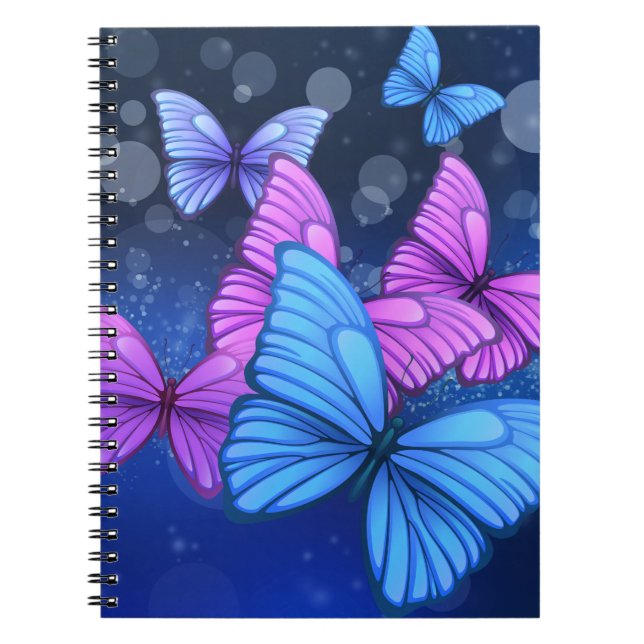 Vibrant Blue and Pink Butterfly Art Notebook (Front)