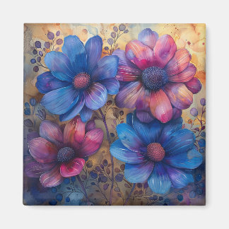 Vibrant Blue and Purple Floral Magnet