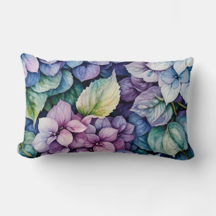 Vibrant Blue and Purple Hydrangea Cluster Lumbar Cushion