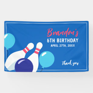 Vibrant Blue and Red Bowling 6th Birthday Banner