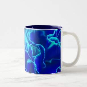 Vibrant Blue and Teal Carnation Flower Two-Tone Coffee Mug