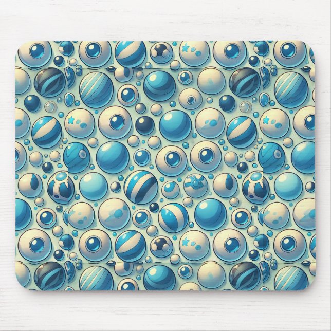 Vibrant Blue and White Decorative Spheres Mouse Pad (Front)