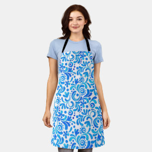 Vibrant Blue and White Watercolor Botanical Apron