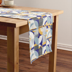 Vibrant Blue and Yellow Circle Patter Table Runner
