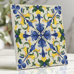 Vibrant Blue and Yellow Mediterranean Floral  Tile<br><div class="desc">Add a touch of Mediterranean elegance to your space with this vibrant tile featuring intricate blue and yellow floral patterns with lush green accents. The symmetrical design and bold colours make it ideal for backsplashes,  accent walls,  or enhancing any interior with timeless charm and classic sophistication.</div>