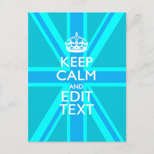 Vibrant Blue Aqua Keep Calm Your Text Union Jack Postcard