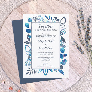 Vibrant Blue & Blue-Grey Floral Pattern Invitation