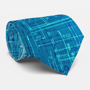 Vibrant Blue Blueprint Neck Tie