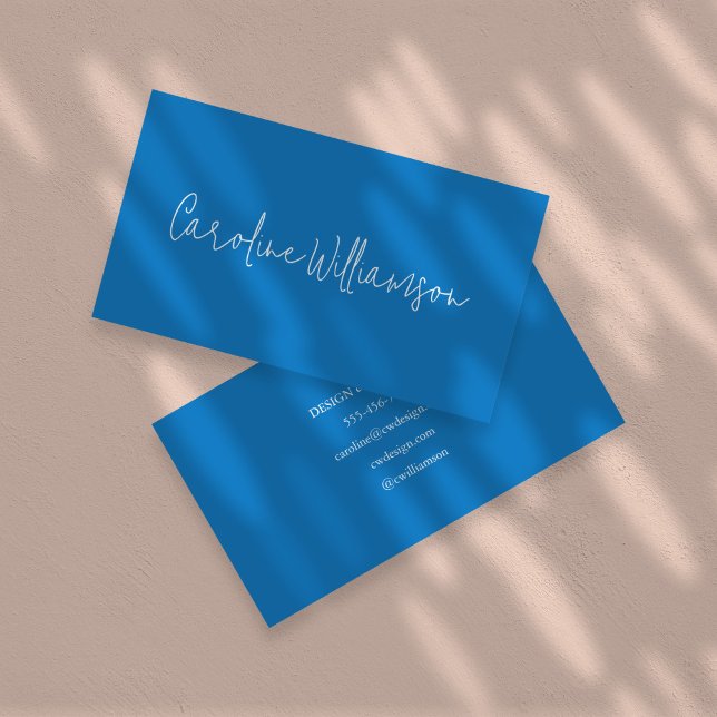Vibrant Blue Bold Modern Elegant Handwritten Name Business Card (Creator Uploaded)