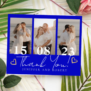 Vibrant Blue Budget Wedding Photo Thank you cards
