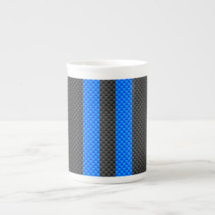 Vibrant Blue Carbon Fibre Style Racing Stripes Bone China Mug