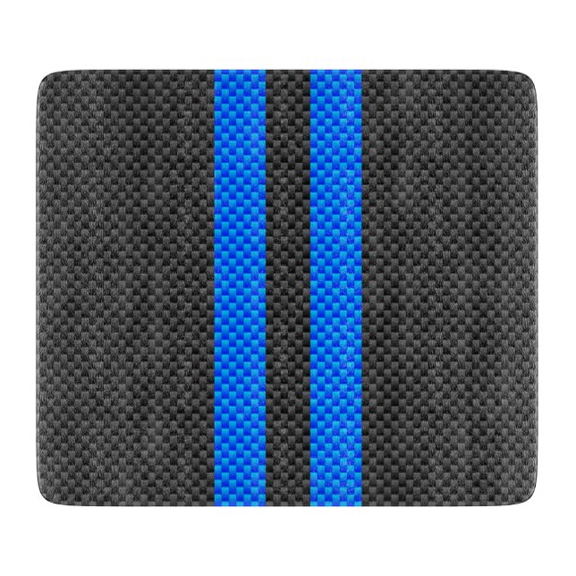 Vibrant Blue Carbon Fibre Style Racing Stripes Cutting Board (Front)
