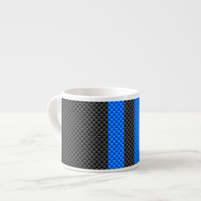 Vibrant Blue Carbon Fibre Style Racing Stripes Espresso Cup (Front Left)