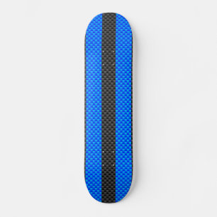 Vibrant Blue Carbon Fibre Style Racing Stripes Skateboard