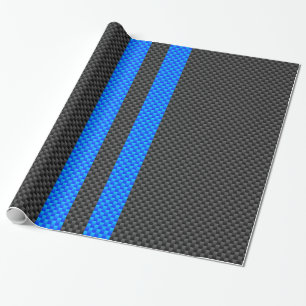 Vibrant Blue Carbon Fibre Style Racing Stripes Wrapping Paper
