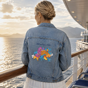 Vibrant Blue Cherry Blossoms Koi Fish Lotus Denim Jacket
