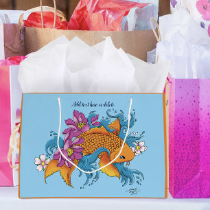 Vibrant Blue Cherry Blossoms Koi Fish Lotus     Large Gift Bag