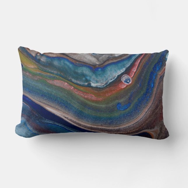Vibrant Blue Copper Metallic Fluid Liquid Swirls Lumbar Cushion (Front)