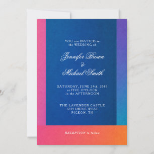 Vibrant Blue Coral Sunset Gradient Wedding Invitation