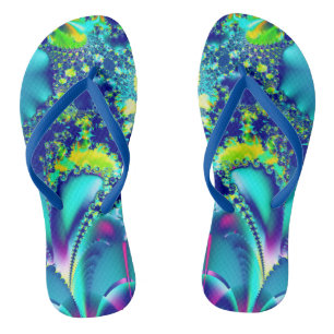 Vibrant Blue Cyan Green Fractal Jandals