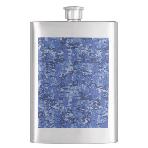 Vibrant Blue Digital Camo Camouflage Texture Hip Flask