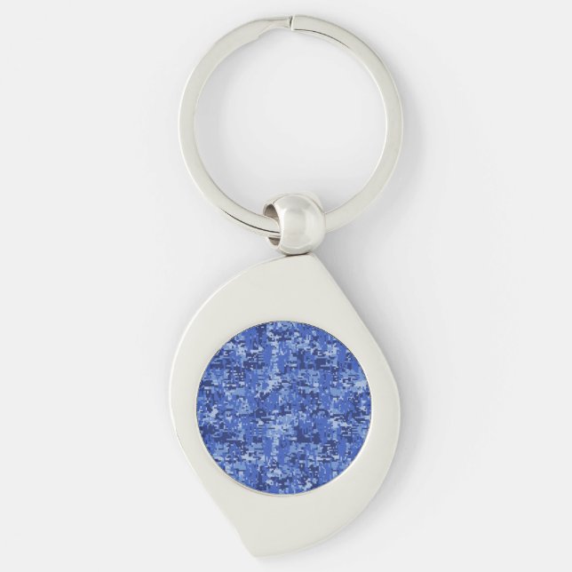 Vibrant Blue Digital Camo Camouflage Texture Key Ring (Front)