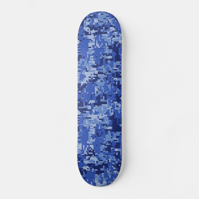 Vibrant Blue Digital Camo Camouflage Texture Skateboard (Front)