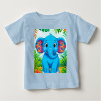 Vibrant Blue Elephant Cartoon in Tropical Jungle