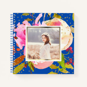 Vibrant Blue Floral and Confetti Photo Notebook