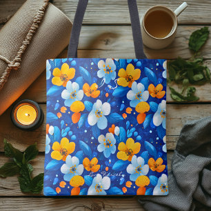 Vibrant Blue Floral Pattern – Colourful Botanical  Tote Bag