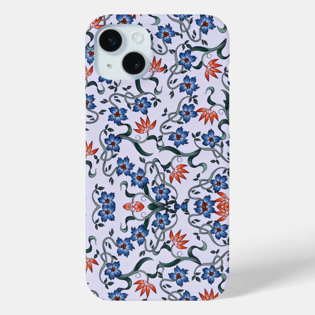  Vibrant Blue Floral Patterns with Green Vines Case-Mate iPhone Case (Back)