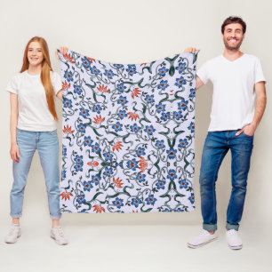  Vibrant Blue Floral Patterns with Green Vines Fleece Blanket