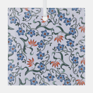  Vibrant Blue Floral Patterns with Green Vines Glass Tree Decoration