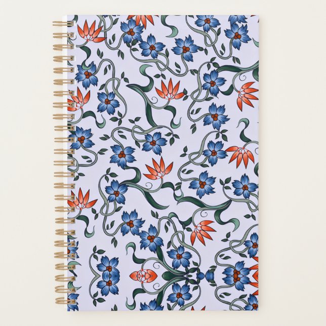  Vibrant Blue Floral Patterns with Green Vines Planner (Front)