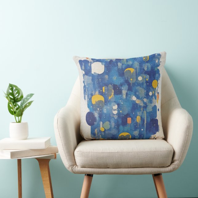 Vibrant Blue Gold Abstract Geometric Drip Cushion (Chair)
