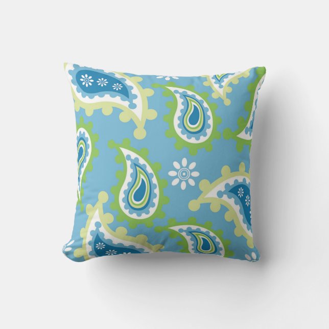 “Vibrant Blue & Green Paisley Pattern“Vibrant Blue Cushion (Front)