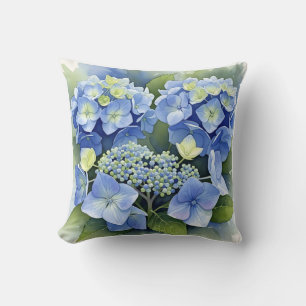 Vibrant Blue Hydrangea Watercolor  Decorative Cushion