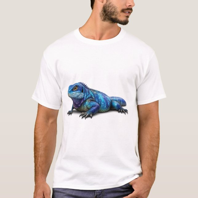 Vibrant Blue Iguana Lizard Graphic T-Shirt (Front)