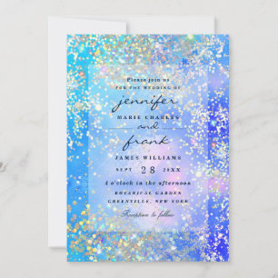 Vibrant Blue Ocean Holographic Glitter Sparkles Invitation