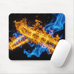 Vibrant Blue Orange Fire Energy Core Sci-Fi Mouse Pad