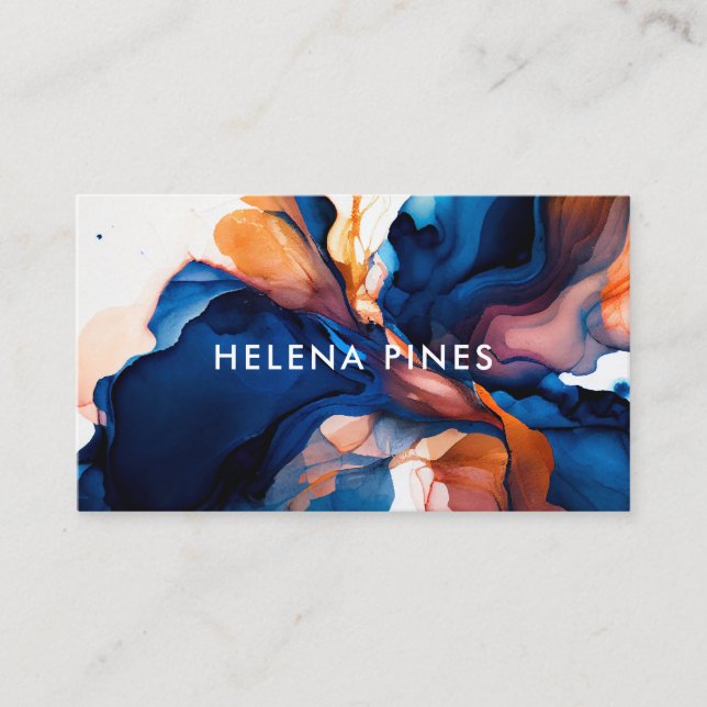Vibrant Blue orange Jewel Modern Abstract Ink  Business Card (Front)