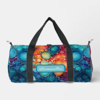 Vibrant Blue Orange Pink  Alcohol Ink Splatter  