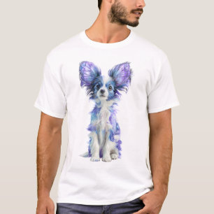 Vibrant Blue Papillon Dog Watercolor Portrait Men T-Shirt
