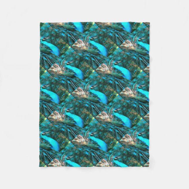 Vibrant Blue Peacock In With Fanned Tail Fleece Blanket (Front)