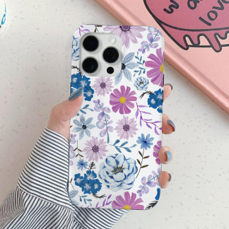 Vibrant Blue Pink Watercolor Painted Blossom iPhone 15 Pro Max Case