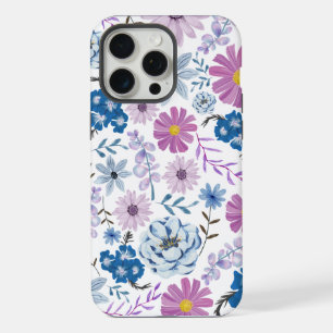Vibrant Blue Pink Watercolor Painted Blossom iPhone 15 Pro Max Case