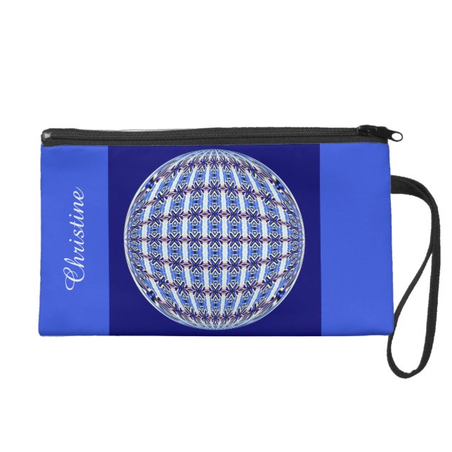 Vibrant Blue & Pink X Pattern Globe Design Wristlet (Front)