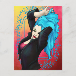 Vibrant Blue Pinup Postcard