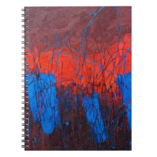 Vibrant Blue Red Sunset Abstract Drip Notebook